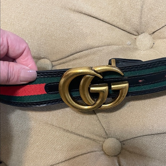 Gucci Other - Gucci Black Leather Belt with Green and Red Web & Brass Double G Buckle